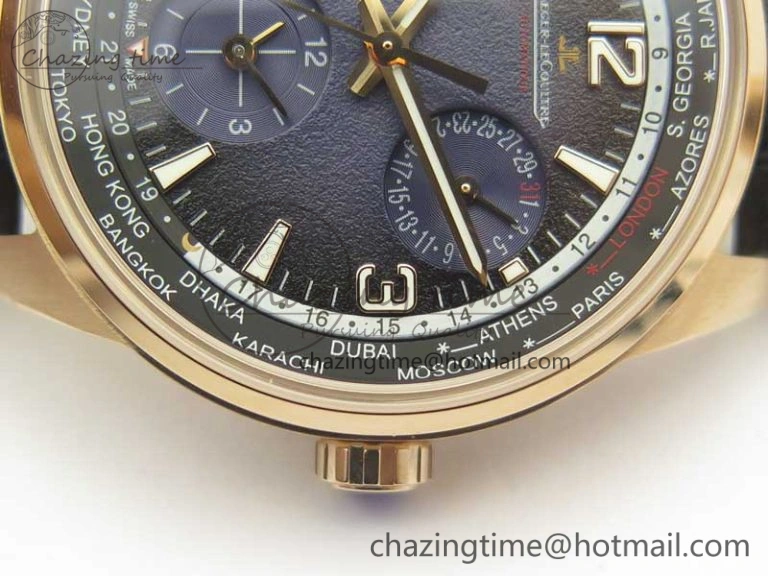 Polaris Geographic WT RG Blue Textured Dial on Black Leather Strap A936