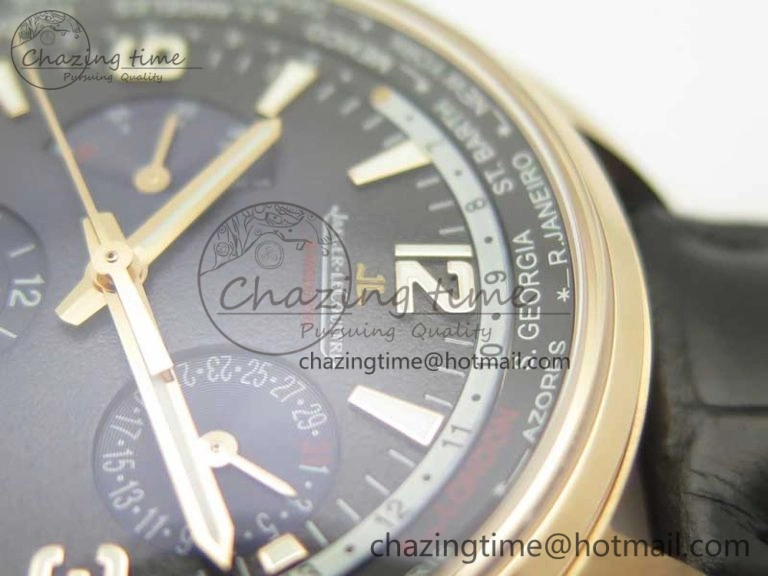 Polaris Geographic WT RG Blue Textured Dial on Black Leather Strap A936