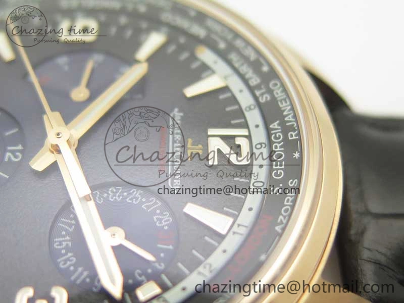 Polaris Geographic WT RG Blue Textured Dial on Black Leather Strap A936