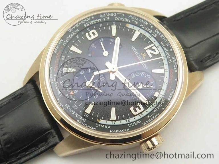 Polaris Geographic WT RG Blue Textured Dial on Black Leather Strap A936