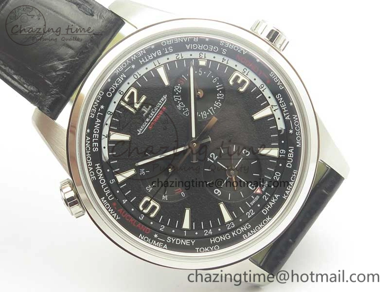 Polaris Geographic WT SS Black Textured Dial on Black Leather Strap A936