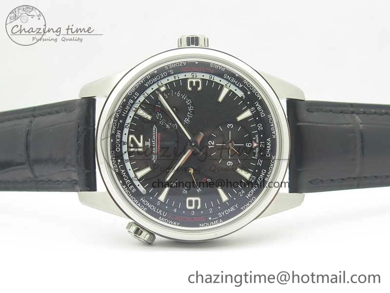 Polaris Geographic WT SS Black Textured Dial on Black Leather Strap A936