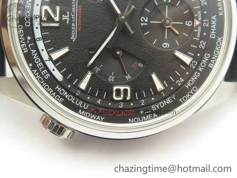 Polaris Geographic WT SS Black Textured Dial on Black Leather Strap A936