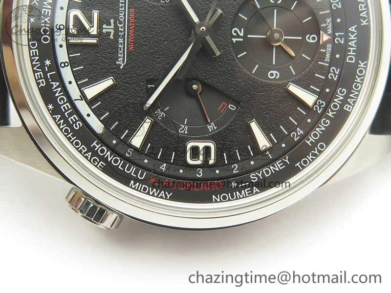 Polaris Geographic WT SS Black Textured Dial on Black Leather Strap A936