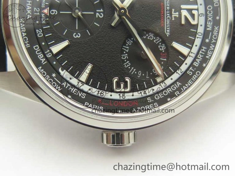 Polaris Geographic WT SS Black Textured Dial on Black Leather Strap A936