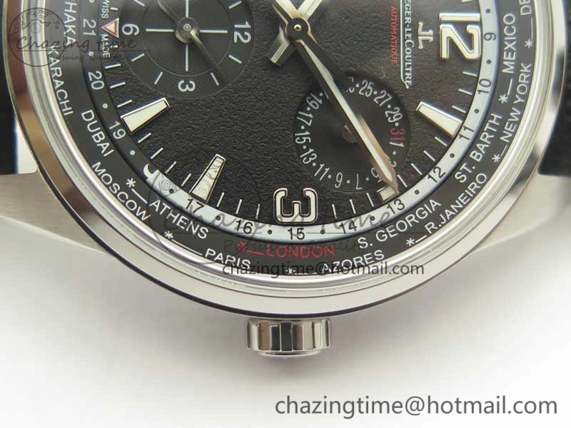 Polaris Geographic WT SS Black Textured Dial on Black Leather Strap A936