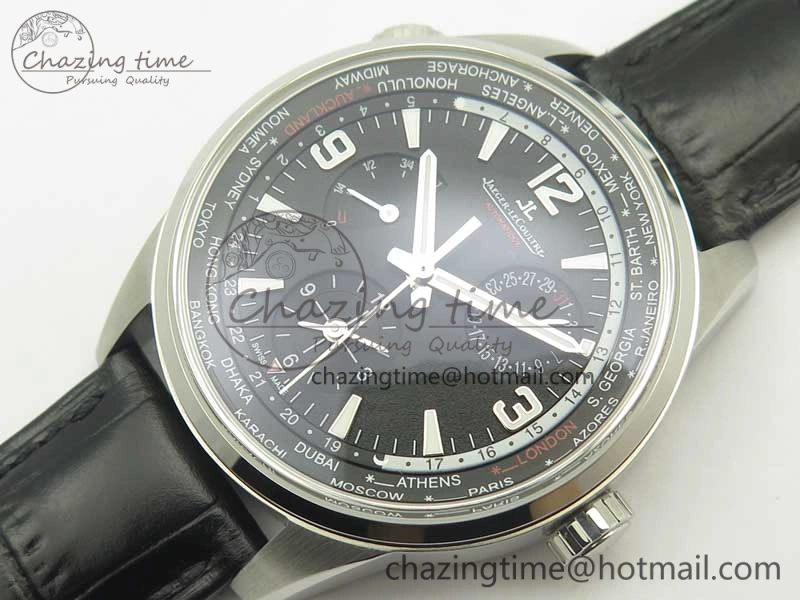 Polaris Geographic WT SS Black Textured Dial on Black Leather Strap A936