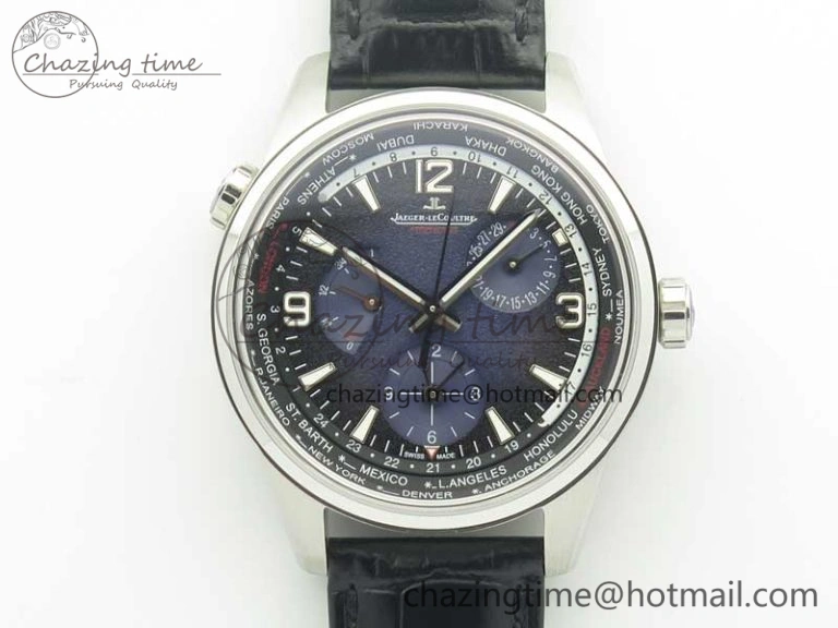 Polaris Geographic WT SS Blue Textured Dial on Black Leather Strap A936
