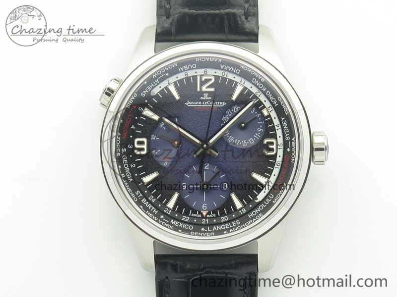 Polaris Geographic WT SS Blue Textured Dial on Black Leather Strap A936