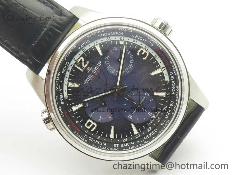 Polaris Geographic WT SS Blue Textured Dial on Black Leather Strap A936