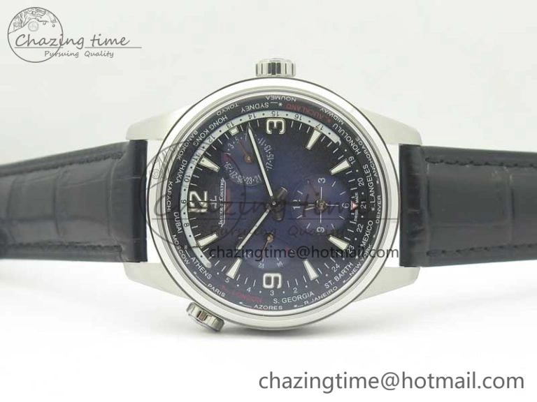 Polaris Geographic WT SS Blue Textured Dial on Black Leather Strap A936