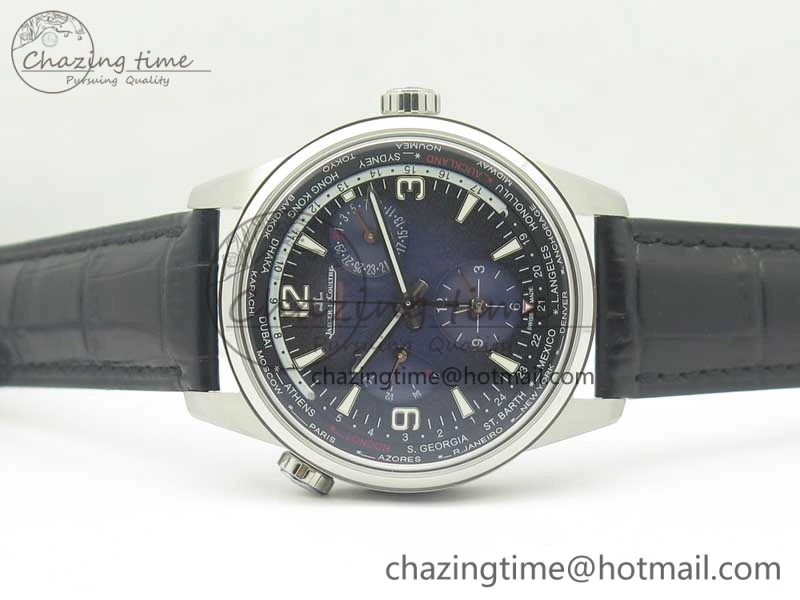 Polaris Geographic WT SS Blue Textured Dial on Black Leather Strap A936