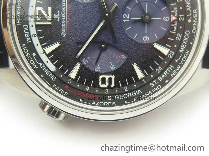 Polaris Geographic WT SS Blue Textured Dial on Black Leather Strap A936