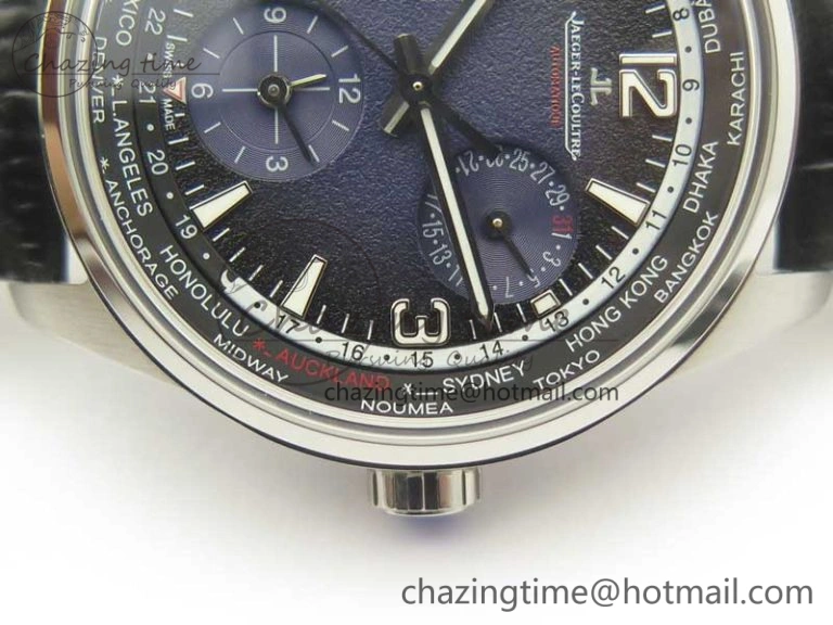 Polaris Geographic WT SS Blue Textured Dial on Black Leather Strap A936