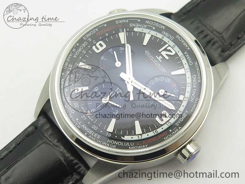 Polaris Geographic WT SS Blue Textured Dial on Black Leather Strap A936