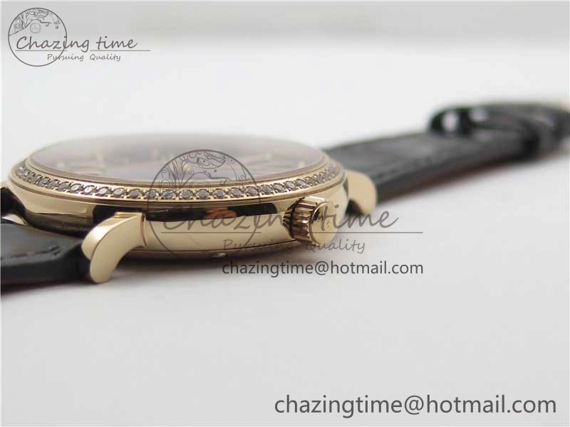 Portofino 37mm RG V7F 1:1 Best Edition Gray Dial Diamonds Bezel on Black Leather Strap A2892