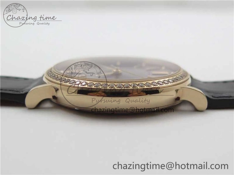 Portofino 37mm RG V7F 1:1 Best Edition Gray Dial Diamonds Bezel on Black Leather Strap A2892