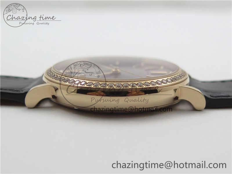 Portofino 37mm RG V7F 1:1 Best Edition Gray Dial Diamonds Bezel on Black Leather Strap A2892