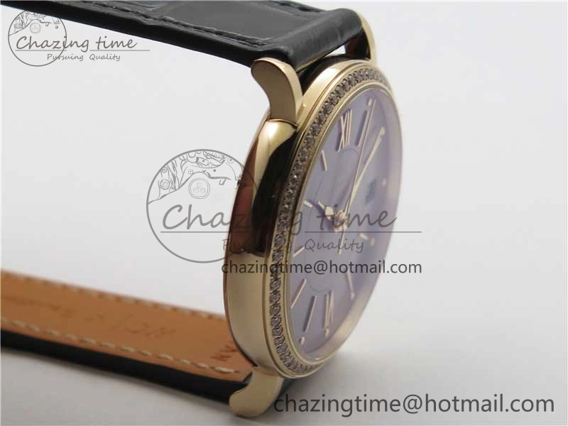 Portofino 37mm RG V7F 1:1 Best Edition Gray Dial Diamonds Bezel on Black Leather Strap A2892