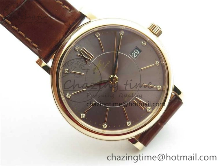 Portofino 37mm RG V7F 1:1 Best Edition Gray Dial on Deep Brown Leather Strap A2892