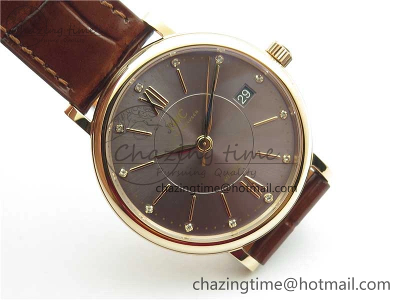 Portofino 37mm RG V7F 1:1 Best Edition Gray Dial on Deep Brown Leather Strap A2892