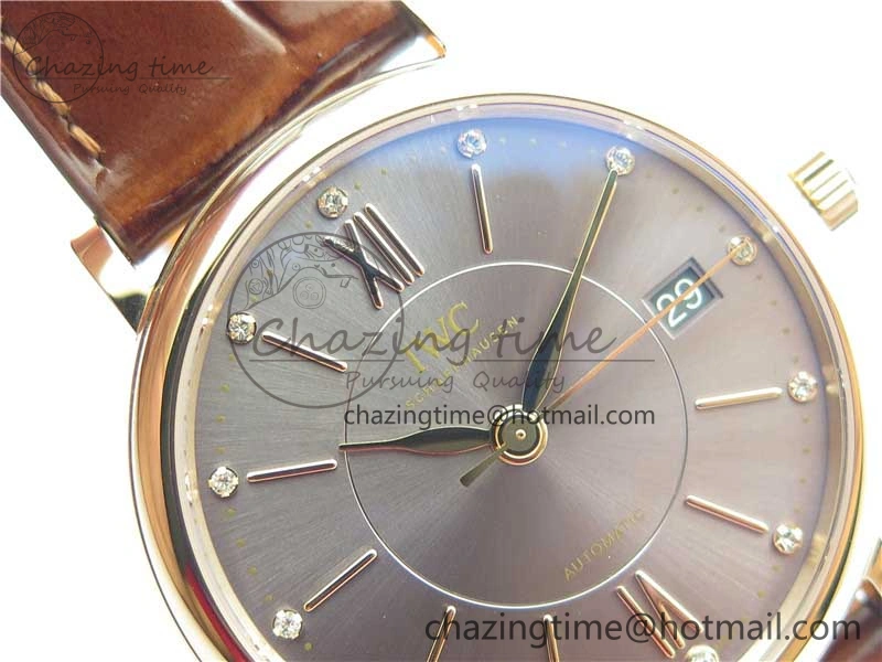 Portofino 37mm RG V7F 1:1 Best Edition Gray Dial on Deep Brown Leather Strap A2892