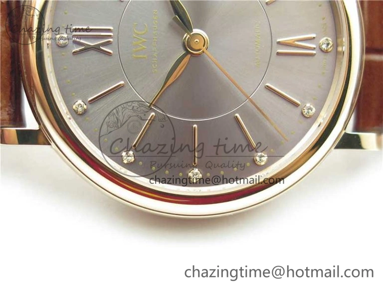 Portofino 37mm RG V7F 1:1 Best Edition Gray Dial on Deep Brown Leather Strap A2892