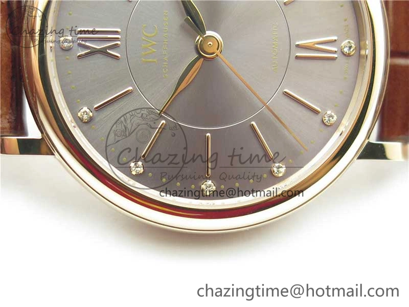 Portofino 37mm RG V7F 1:1 Best Edition Gray Dial on Deep Brown Leather Strap A2892