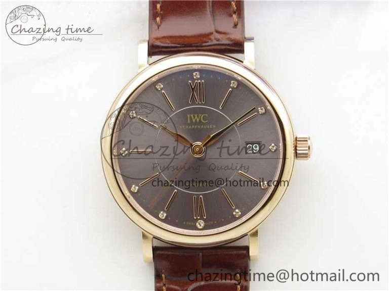 Portofino 37mm RG V7F 1:1 Best Edition Gray Dial on Deep Brown Leather Strap A2892