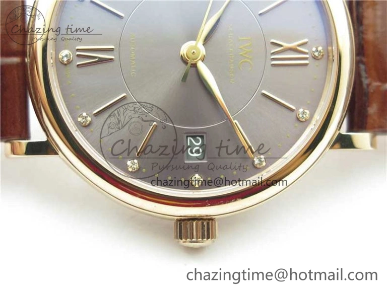 Portofino 37mm RG V7F 1:1 Best Edition Gray Dial on Deep Brown Leather Strap A2892