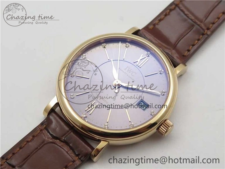 Portofino 37mm RG V7F 1:1 Best Edition Gray Dial on Deep Brown Leather Strap A2892