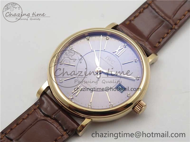 Portofino 37mm RG V7F 1:1 Best Edition Gray Dial on Deep Brown Leather Strap A2892