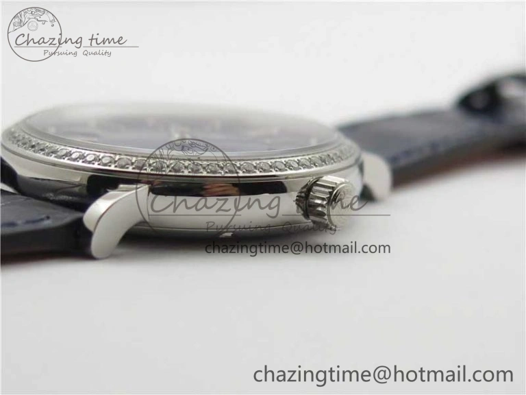 Portofino 37mm SS V7F 1:1 Best Edition Blue Dial Diamonds Bezel on Blue Leather Strap A2892