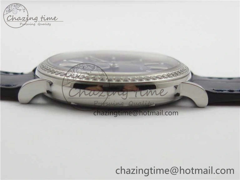 Portofino 37mm SS V7F 1:1 Best Edition Blue Dial Diamonds Bezel on Blue Leather Strap A2892