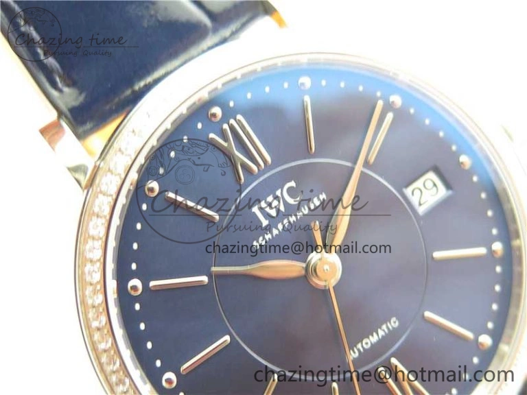 Portofino 37mm SS V7F 1:1 Best Edition Blue Dial Diamonds Bezel on Blue Leather Strap A2892