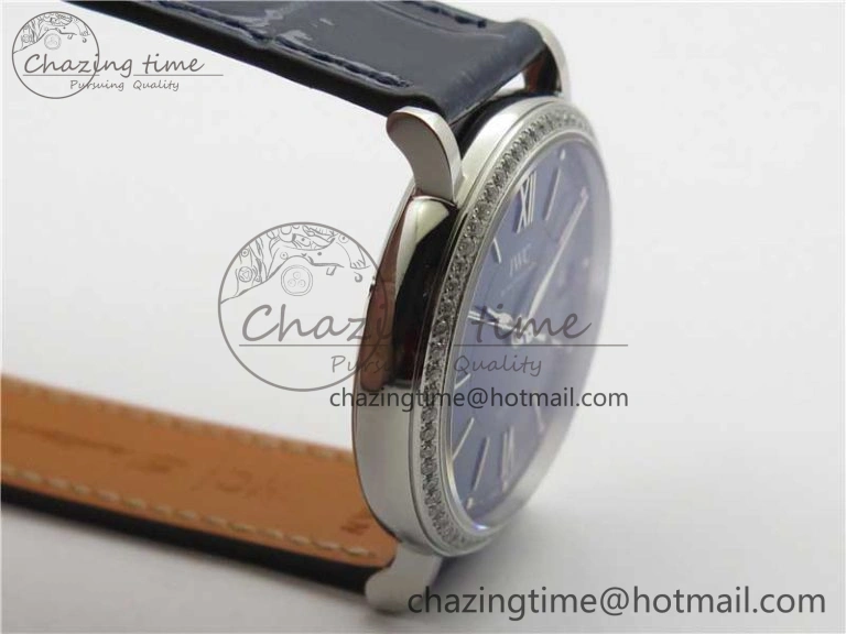 Portofino 37mm SS V7F 1:1 Best Edition Blue Dial Diamonds Bezel on Blue Leather Strap A2892