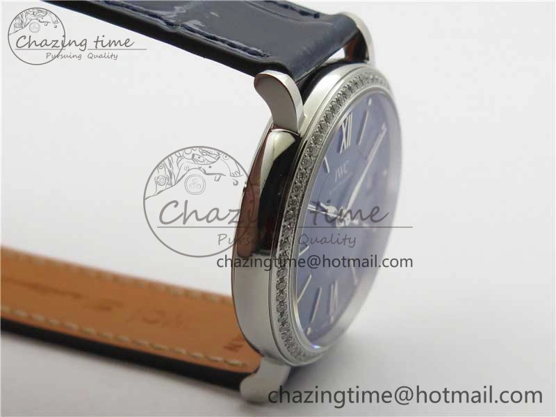 Portofino 37mm SS V7F 1:1 Best Edition Blue Dial Diamonds Bezel on Blue Leather Strap A2892