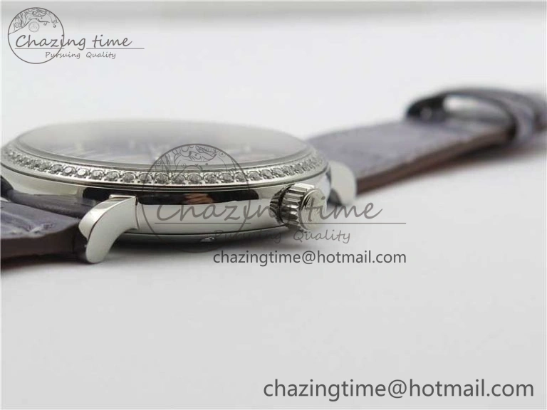 Portofino 37mm SS V7F 1:1 Best Edition Gray Dial Diamonds Bezel on Gray Leather Strap A2892