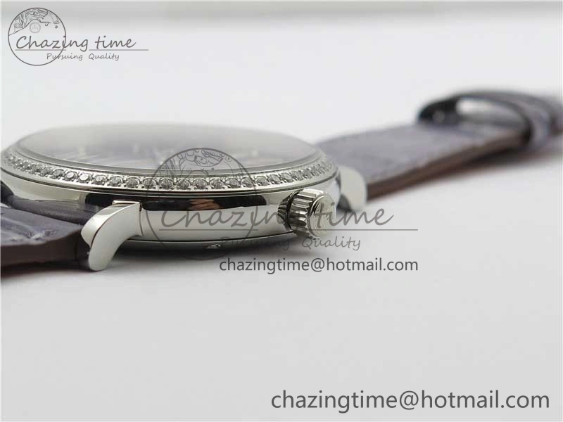 Portofino 37mm SS V7F 1:1 Best Edition Gray Dial Diamonds Bezel on Gray Leather Strap A2892
