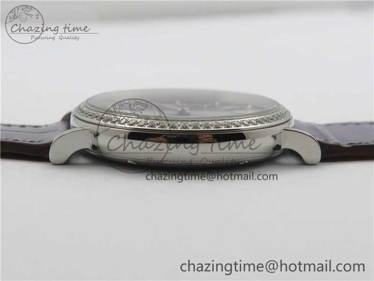 Portofino 37mm SS V7F 1:1 Best Edition Gray Dial Diamonds Bezel on Gray Leather Strap A2892