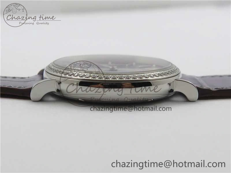 Portofino 37mm SS V7F 1:1 Best Edition Gray Dial Diamonds Bezel on Gray Leather Strap A2892