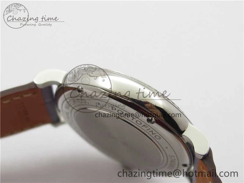 Portofino 37mm SS V7F 1:1 Best Edition Gray Dial Diamonds Bezel on Gray Leather Strap A2892