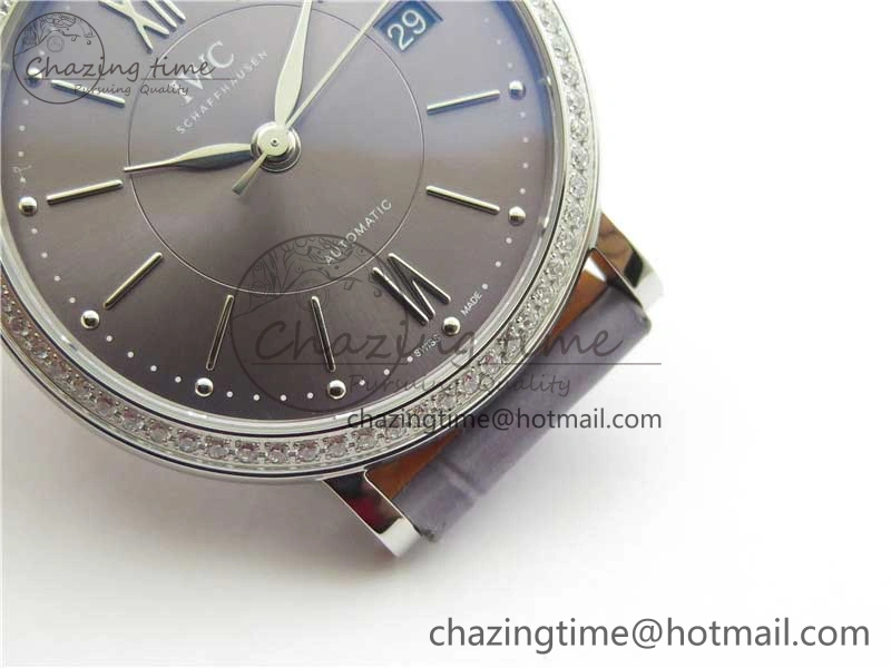 Portofino 37mm SS V7F 1:1 Best Edition Gray Dial Diamonds Bezel on Gray Leather Strap A2892