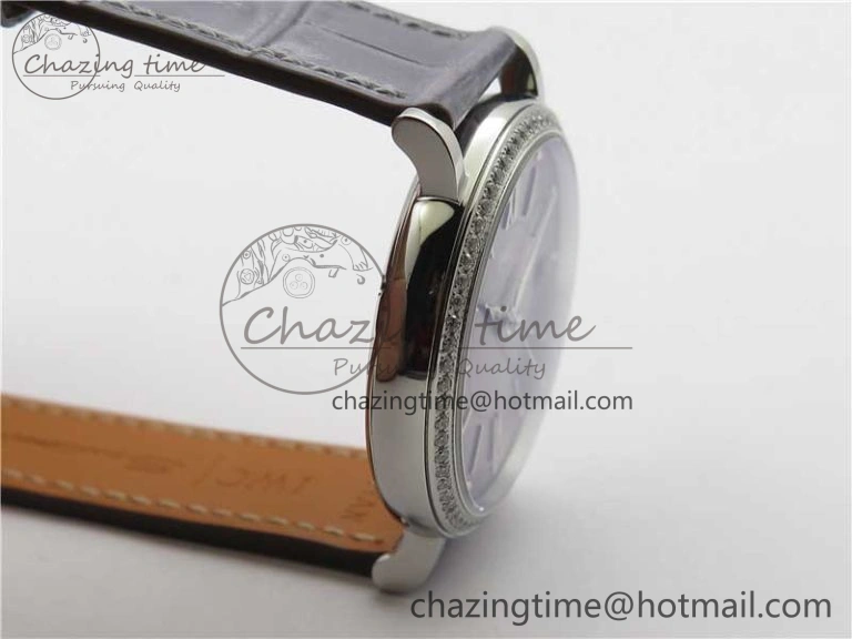 Portofino 37mm SS V7F 1:1 Best Edition Gray Dial Diamonds Bezel on Gray Leather Strap A2892