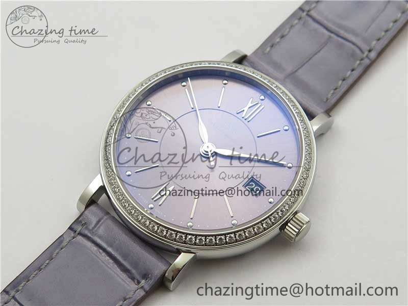 Portofino 37mm SS V7F 1:1 Best Edition Gray Dial Diamonds Bezel on Gray Leather Strap A2892