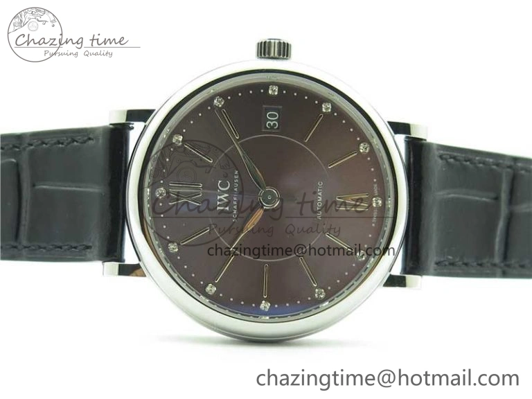 Portofino 37mm SS V7F 1:1 Best Edition Gray Dial on Black Leather Strap A2892