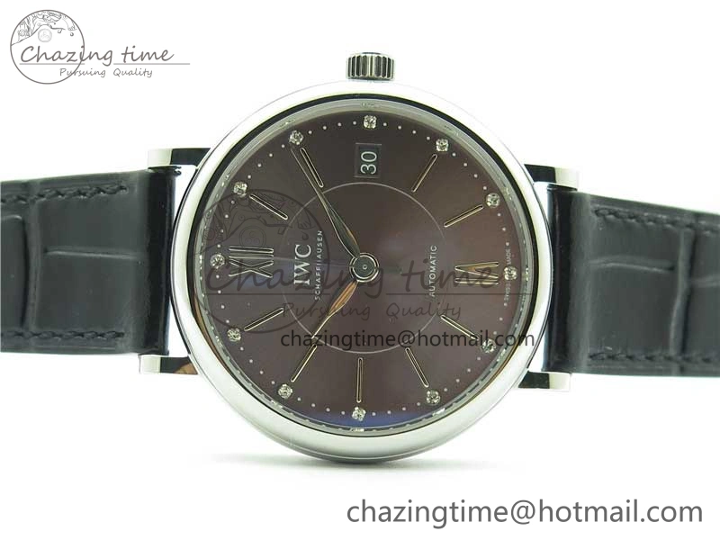 Portofino 37mm SS V7F 1:1 Best Edition Gray Dial on Black Leather Strap A2892