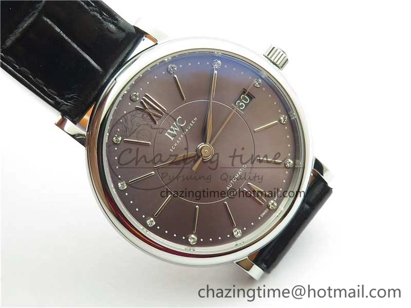 Portofino 37mm SS V7F 1:1 Best Edition Gray Dial on Black Leather Strap A2892