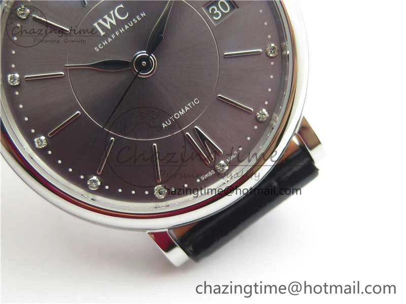Portofino 37mm SS V7F 1:1 Best Edition Gray Dial on Black Leather Strap A2892