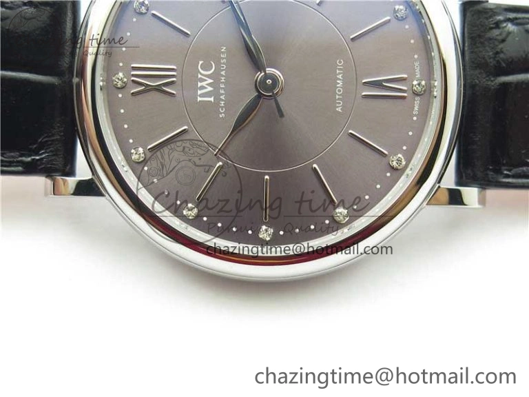 Portofino 37mm SS V7F 1:1 Best Edition Gray Dial on Black Leather Strap A2892
